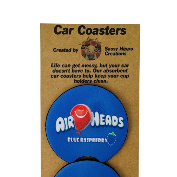 Car Coasters Air Heads Blue Raspberry Candy Snack Junk Food Set of 2 Neoprene - Picture 7 of 9